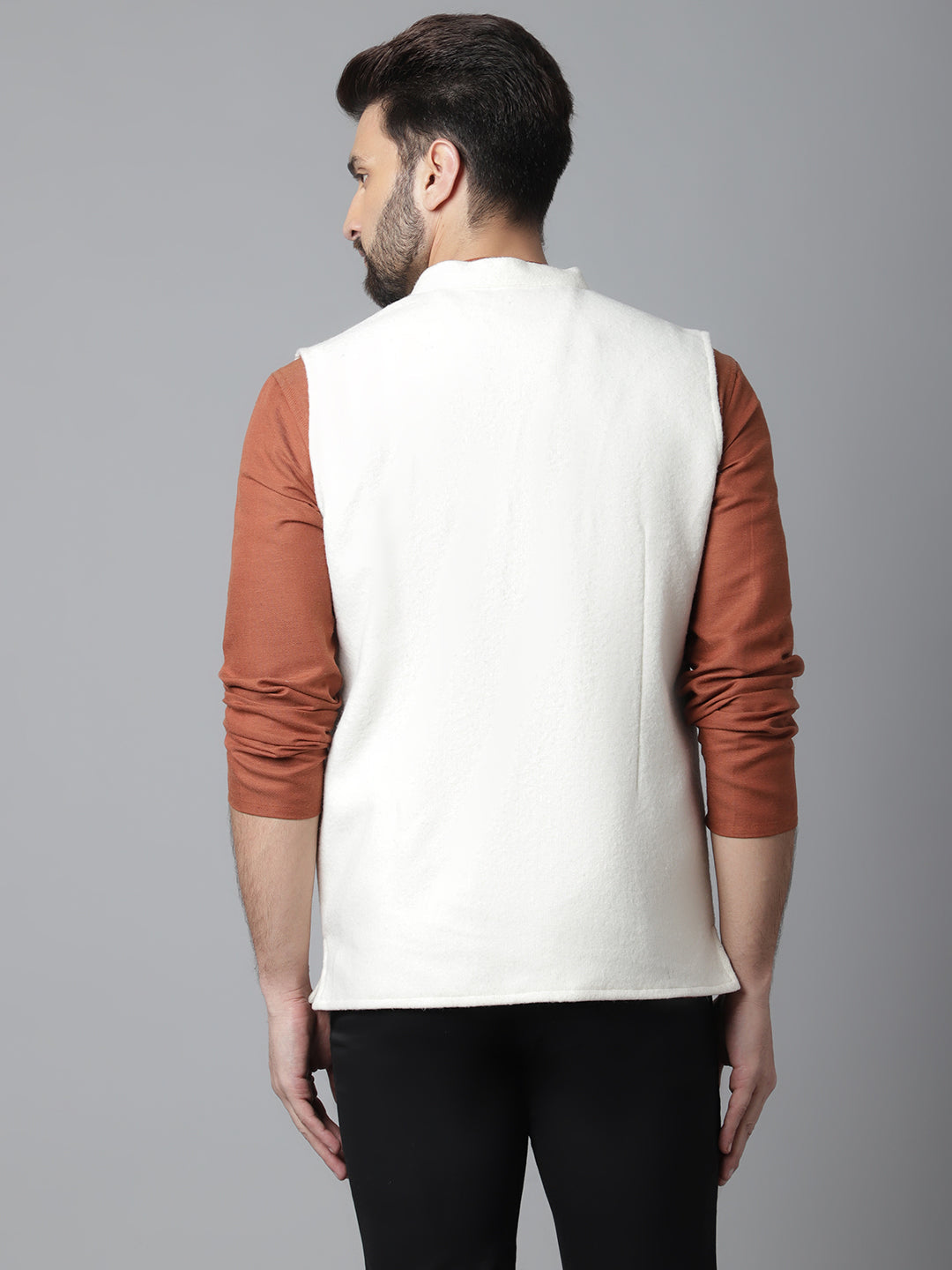 Even Apparels Men's White Pure Wool Nehru Jacket