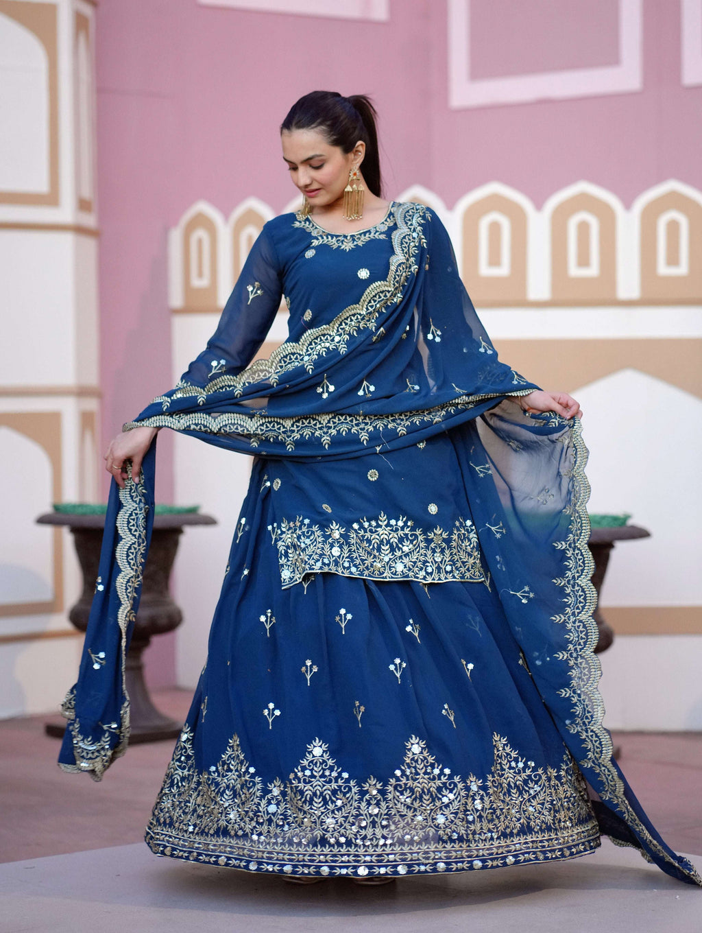 Yash Enterprise Latest Embroidery Sequence Blue Readymade Salwar Suit - Distacart