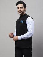 Even Apparels Men's Black Nehru Jacket With Welt Pockets