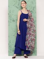 InWeave Women's Ink Blue Strappy Set W White Pink Or Duptta