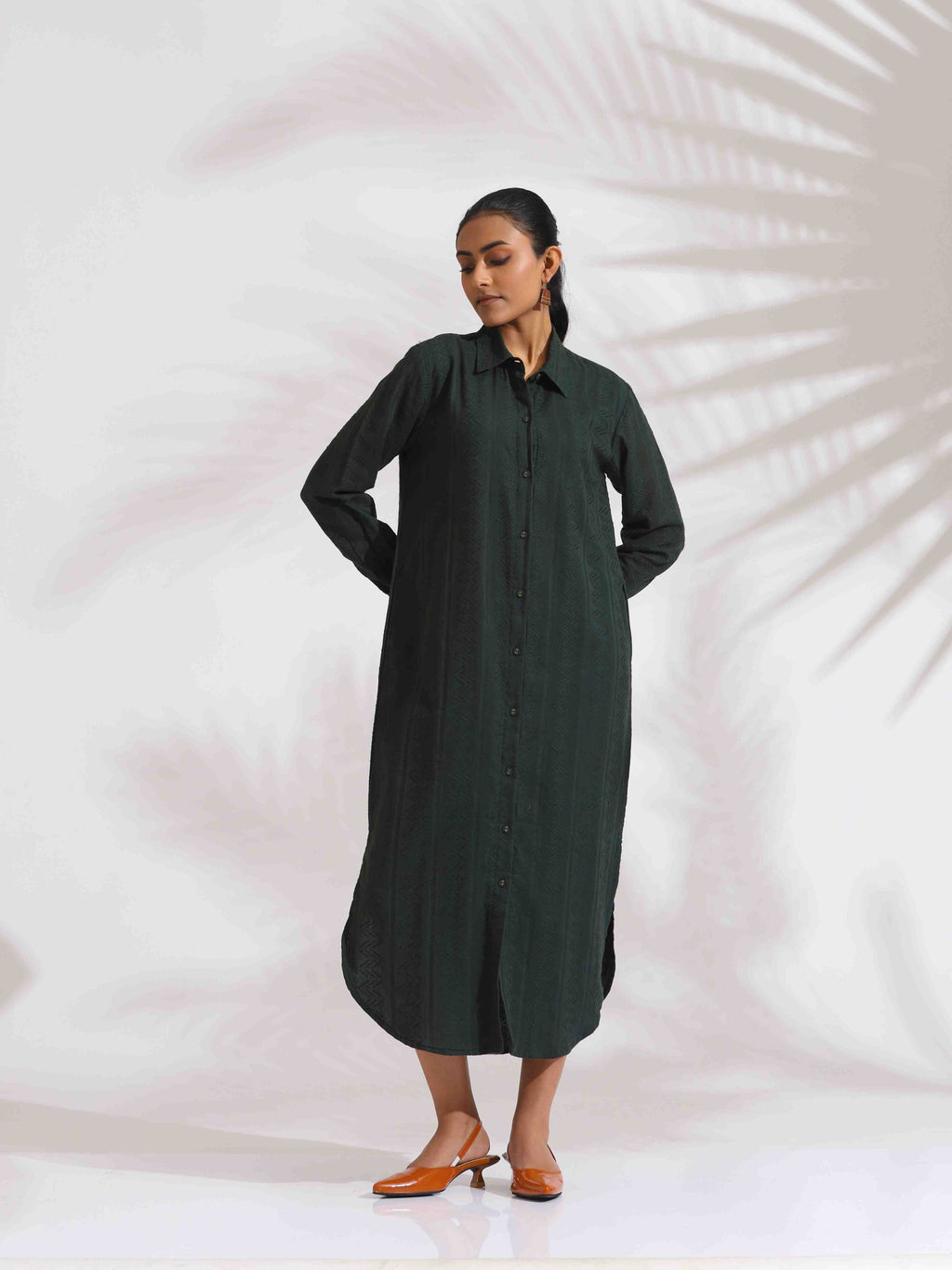 trueBrowns Green Cotton Shirt Dress - Distacart