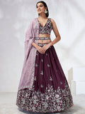 House of Panchhi Burgundy Pure Georgette Sequins And Thread Embroidery Lehenga Choli & Dupatta