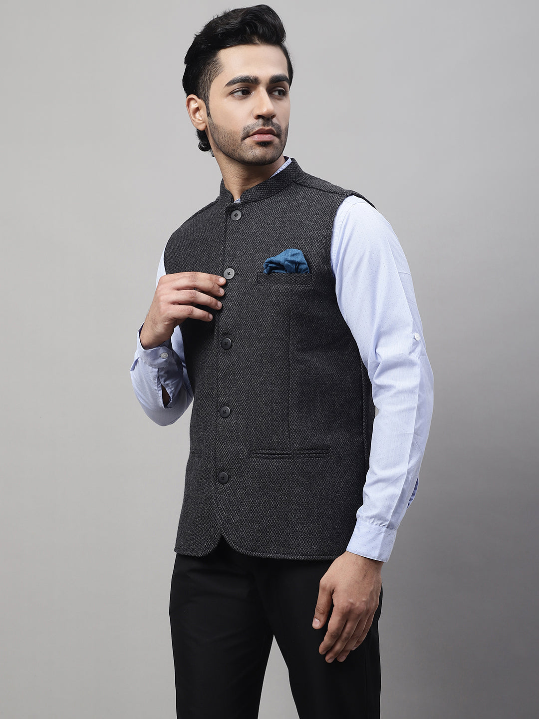 Even Apparels Men's Grey Pure Wool Nehru Jacket
