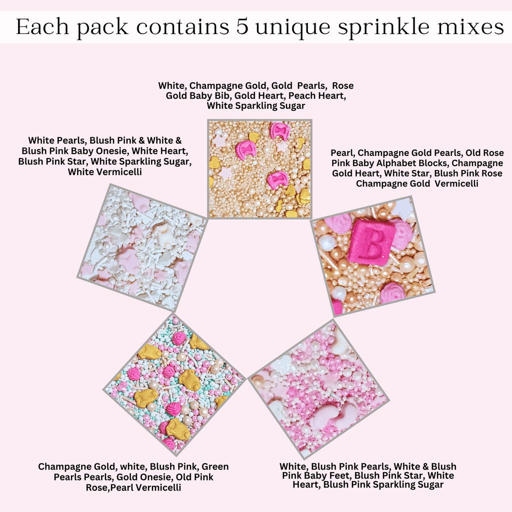 confect girls baby shower sprinkles edible sprinkles mix heart teddy baby feed bottle baby feet sprinkles pack of 5 baby shower 18