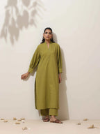 trueBrowns Pear Green Cotton Linen Kurta Pant Set - Distacart