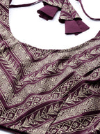 Indian Clothing Ahalyaa Purple & Gold-Toned Printed Sequinned Foil Print Ready to Wear Lehenga & Blouse With Dupatta