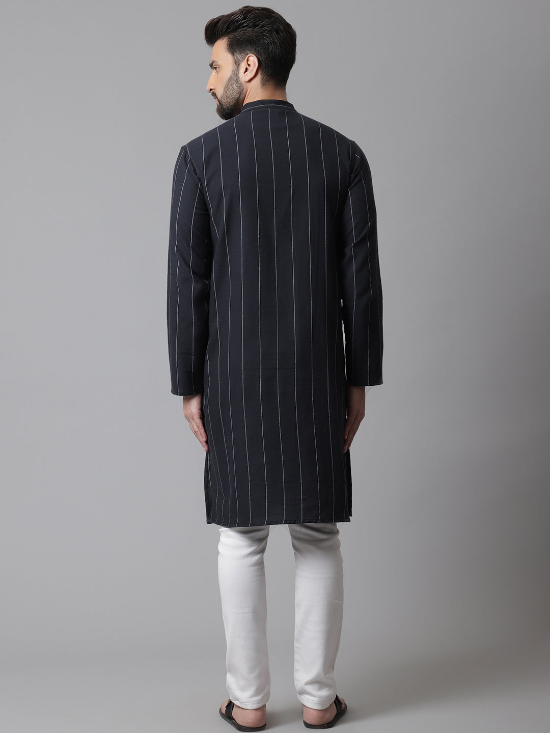 Even Apparels Black Pure Cotton Kurta With Band Collar - Distacart