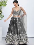 House of Panchhi Navy Blue Georgette Sequins, Mirror And Thread Embroidery Lehenga Choli & Dupatta