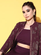 Ahalyaa Women Burgundy Top With Skirt & With Jacket - Distacart
