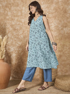 InWeave Mint Blue V Neck Aline Kurta Set