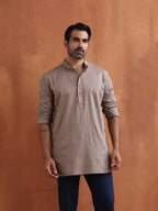 trueBrowns Men's Beige Cotton Short Kurta