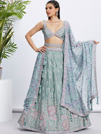 House of Panchhi Pink Georgette Sequins And Thread Embroidery Lehenga Choli & Dupatta