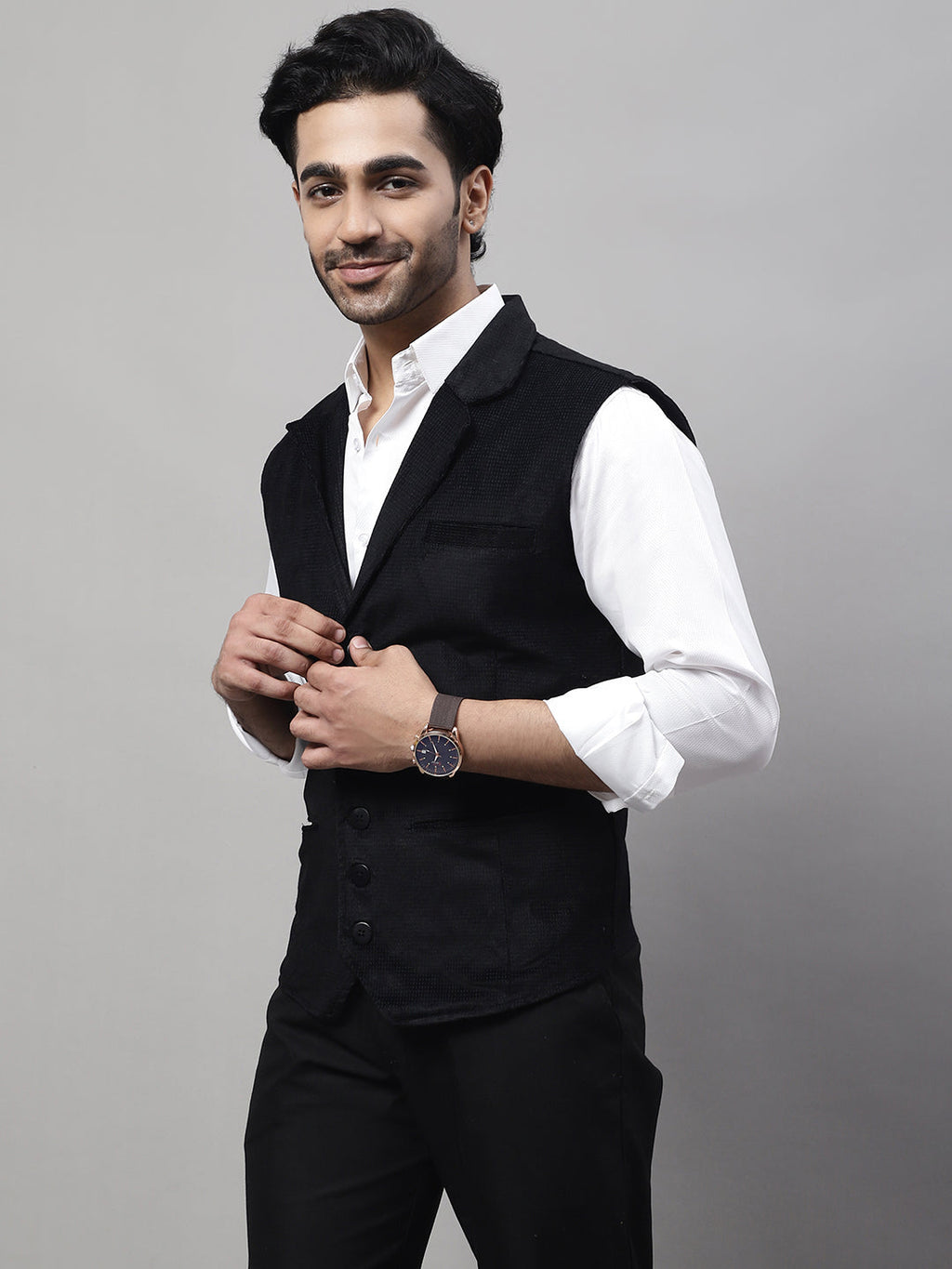 Even Apparels Men's Black Nehru Jacket With Welt Pockets
