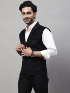 Even Apparels Men's Black Nehru Jacket With Welt Pockets