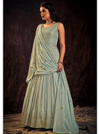 Myra Light Blue Real Georgette Designer Gown Style Suit - Distacart