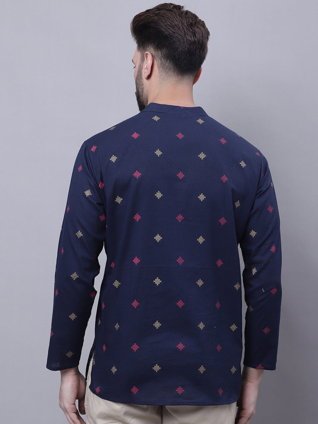 Even Apparels Blue Pure Cotton Short Kurta With Band Collar - Distacart