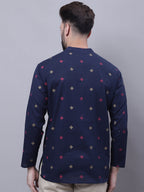 Even Apparels Blue Pure Cotton Short Kurta With Band Collar - Distacart