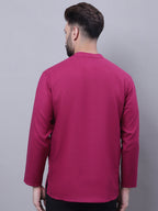 Even Apparels Wine Pure Cotton Short Kurta With Band Collar - Distacart