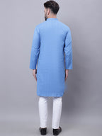 Even Apparels Blue Pure Cotton Kurta With Band Collar - Distacart