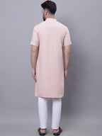 Even Apparels Peach Pure Cotton Short Sleeves Kurta With Band Collar - Distacart