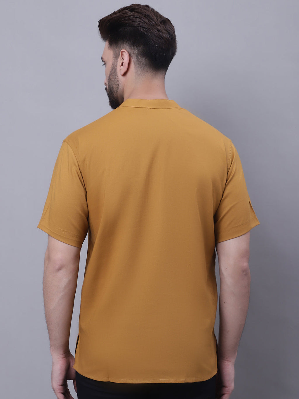 Even Apparels Brown Pure Cotton Short Kurta With Band Collar - Distacart