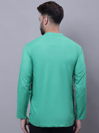 Even Apparels Green Pure Cotton Short Kurta With Band Collar - Distacart