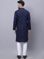 Even Apparels Blue Pure Cotton Kurta With Band Collar - Distacart