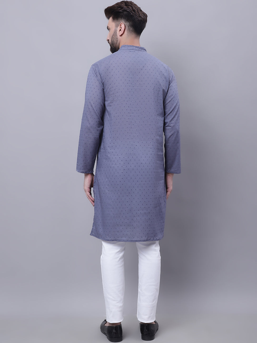 Even Apparels Grey Pure Cotton Kurta With Band Collar - Distacart