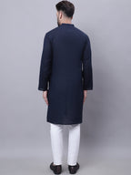 Even Apparels Blue Pure Cotton Kurta With Band Collar - Distacart
