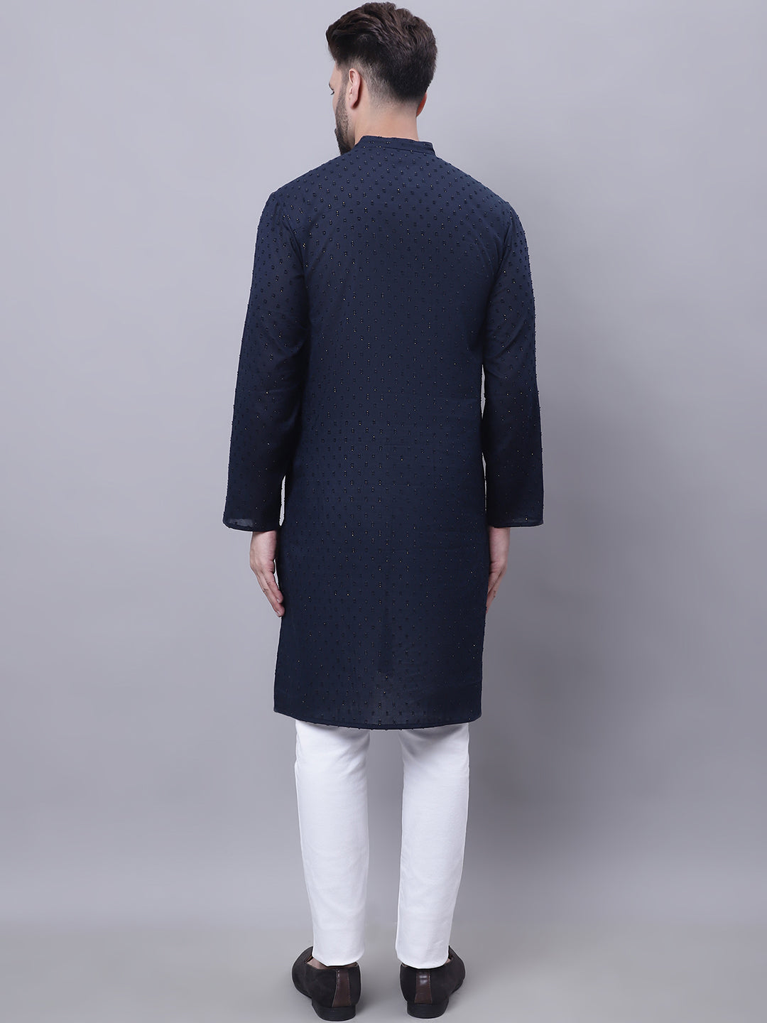 Even Apparels Blue Pure Cotton Kurta With Band Collar - Distacart