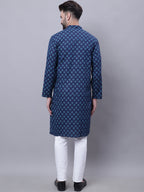 Even Apparels Blue Pure Cotton Kurta With Band Collar - Distacart
