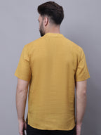 Even Apparels Yellow Pure Cotton Short Sleeves Kurta With Band Collar - Distacart