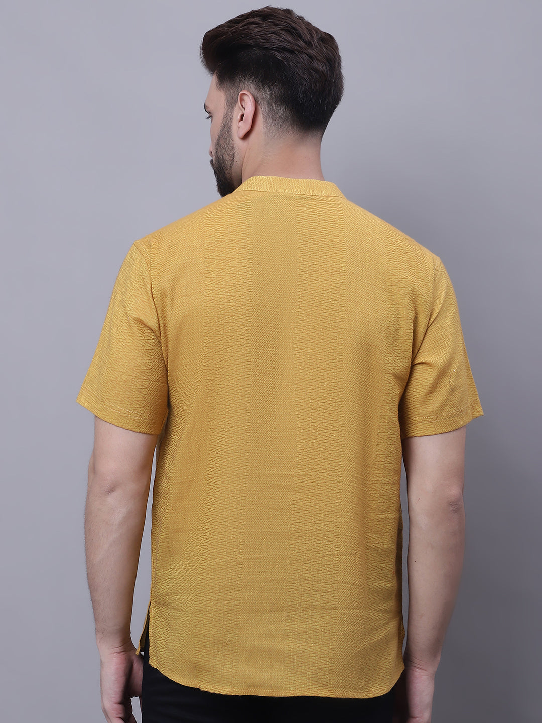 Even Apparels Yellow Pure Cotton Short Sleeves Kurta With Band Collar - Distacart