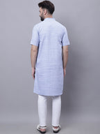 Even Apparels Blue Pure Cotton Short Sleeves Kurta With Band Collar - Distacart