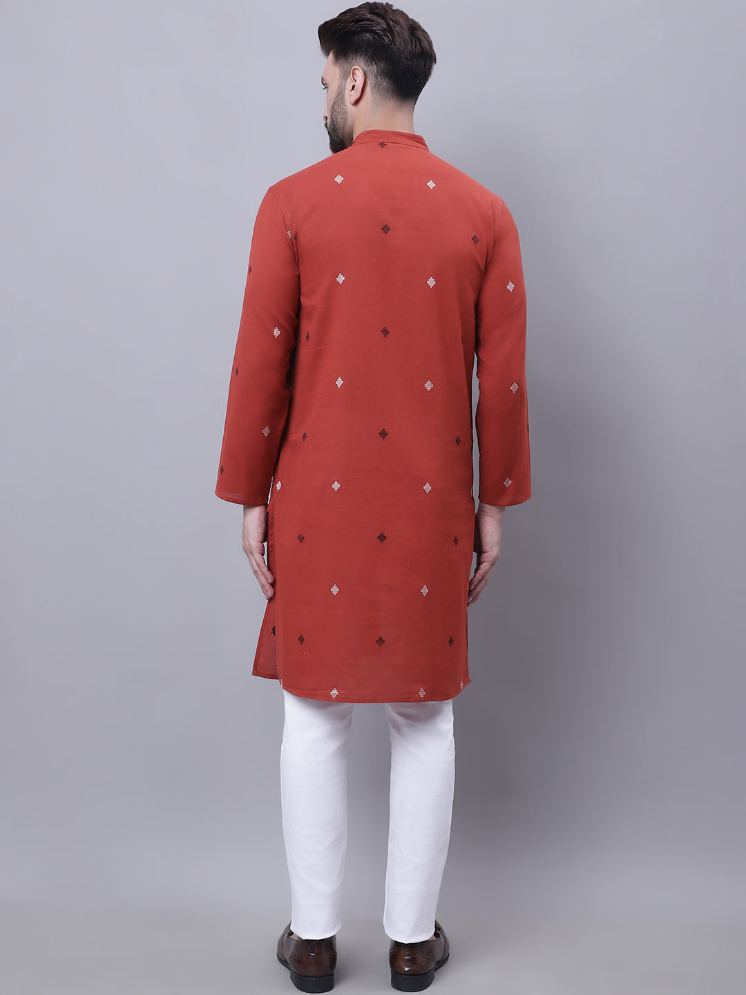 Even Apparels Rust Pure Cotton Kurta With Band Collar - Distacart