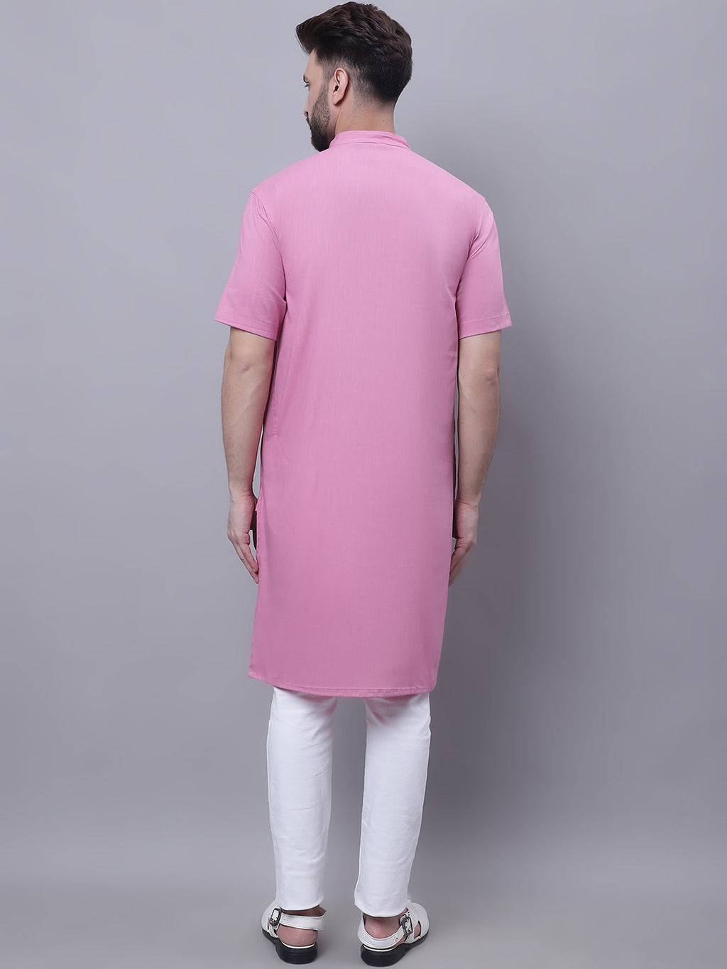 Even Apparels Pink Pure Cotton Short Sleeves Kurta With Band Collar - Distacart