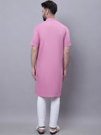 Even Apparels Pink Pure Cotton Short Sleeves Kurta With Band Collar - Distacart