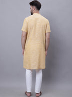 Even Apparels Yellow Pure Cotton Short Sleeves Kurta With Band Collar - Distacart