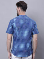 Even Apparels Blue Pure Cotton Short Kurta With Band Collar - Distacart