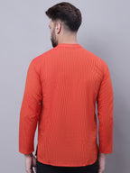 Even Apparels Orange Pure Cotton Short Kurta With Band Collar - Distacart