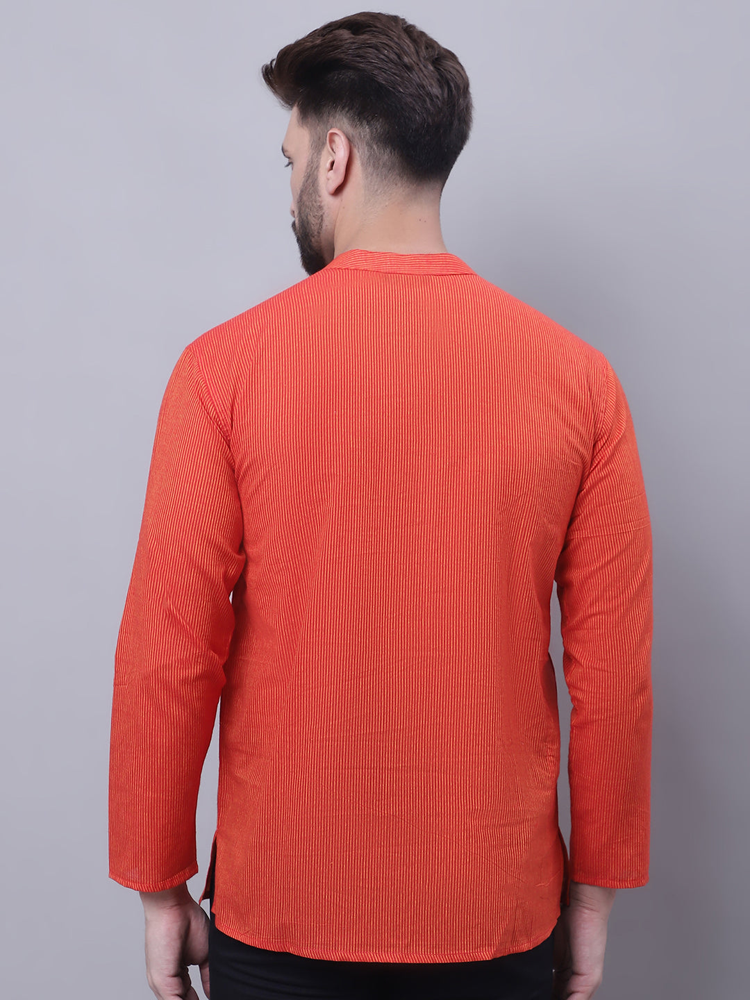 Even Apparels Orange Pure Cotton Short Kurta With Band Collar - Distacart