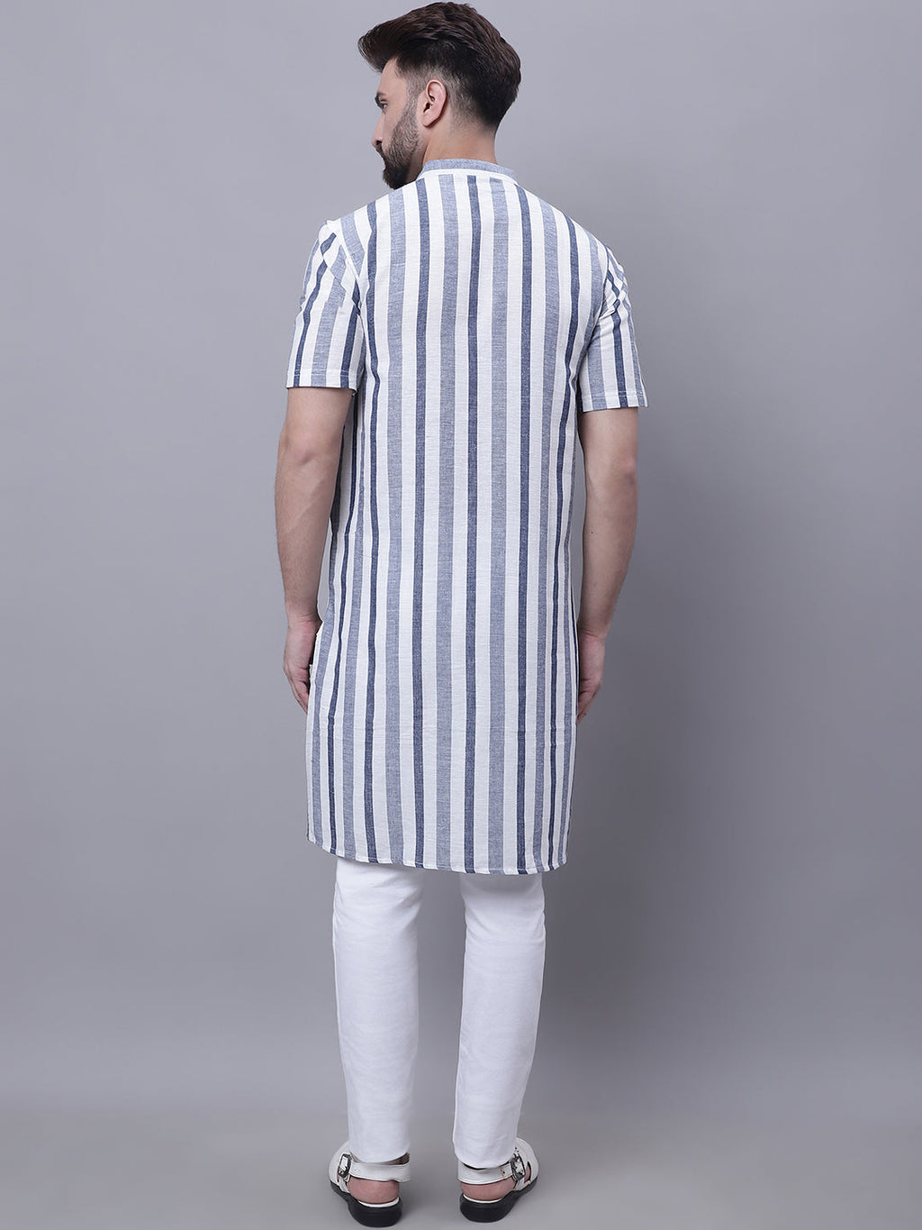 Even Apparels Grey Pure Cotton Short Sleeves Kurta With Band Collar - Distacart