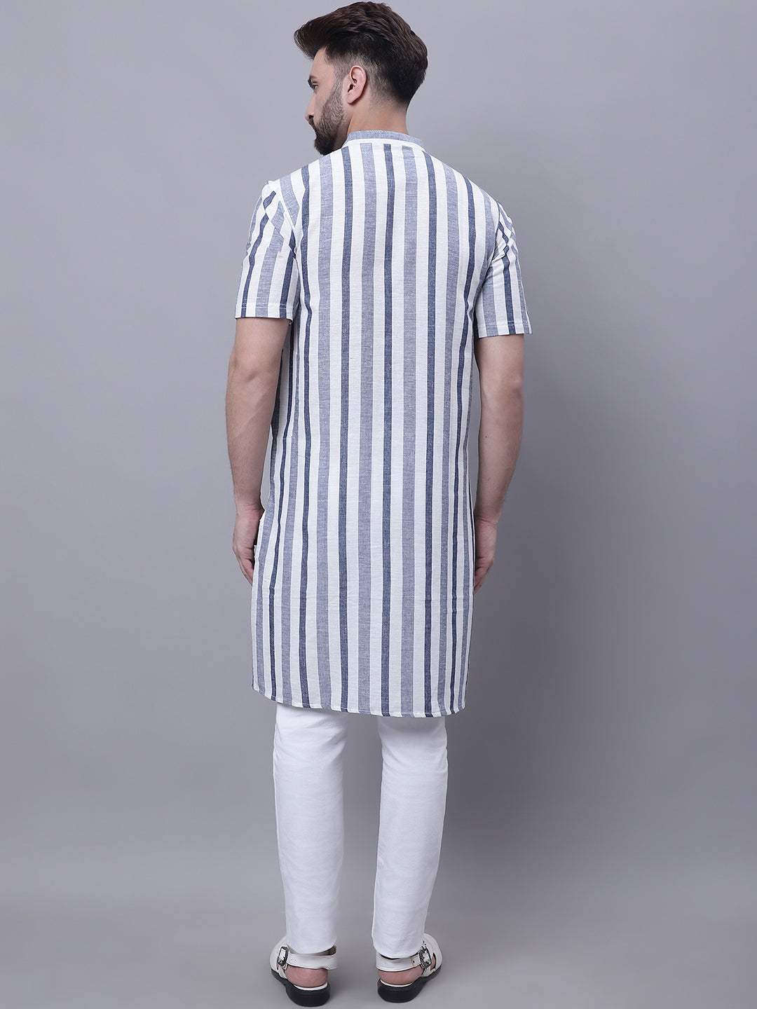 Even Apparels Grey Pure Cotton Short Sleeves Kurta With Band Collar - Distacart