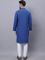 Even Apparels Blue Pure Cotton Kurta With Band Collar - Distacart
