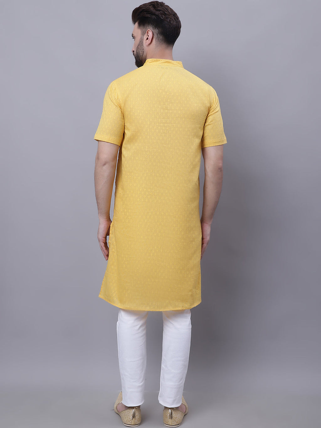 Even Apparels Yellow Pure Cotton Short Sleeves Kurta With Band Collar - Distacart