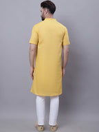 Even Apparels Yellow Pure Cotton Short Sleeves Kurta With Band Collar - Distacart