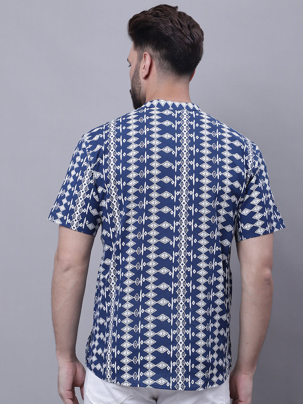 Even Apparels Blue Pure Cotton Short Kurta With Band Collar - Distacart