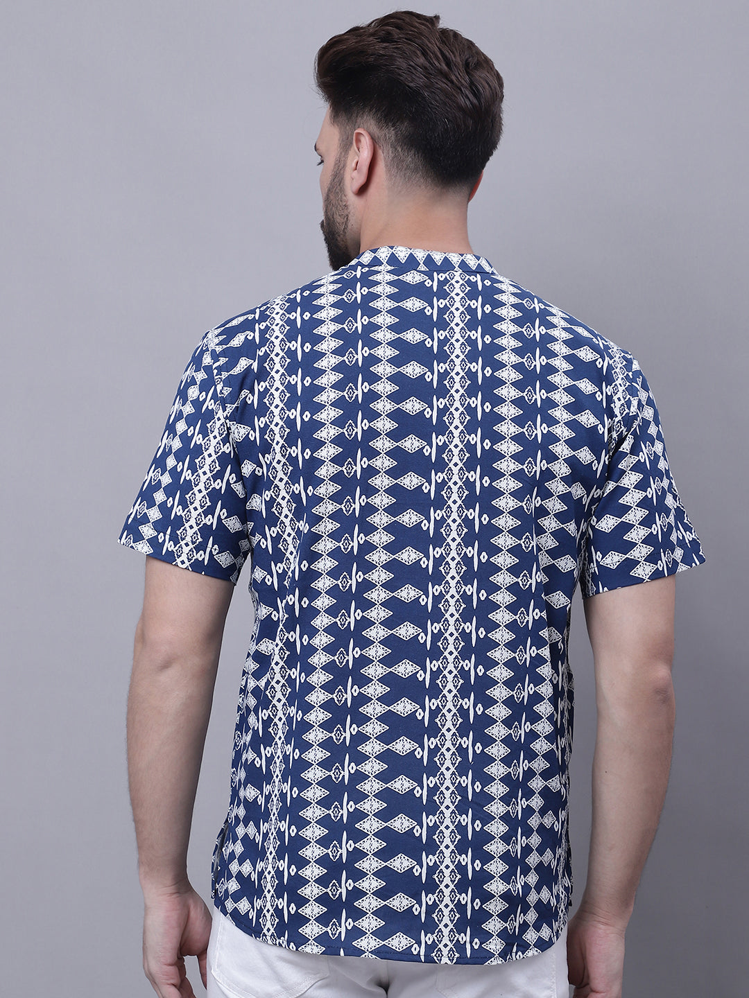 Even Apparels Blue Pure Cotton Short Kurta With Band Collar - Distacart