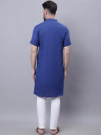 Even Apparels Blue Pure Cotton Short Sleeves Kurta With Band Collar - Distacart