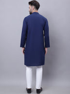 Even Apparels Blue Pure Cotton Kurta With Band Collar - Distacart